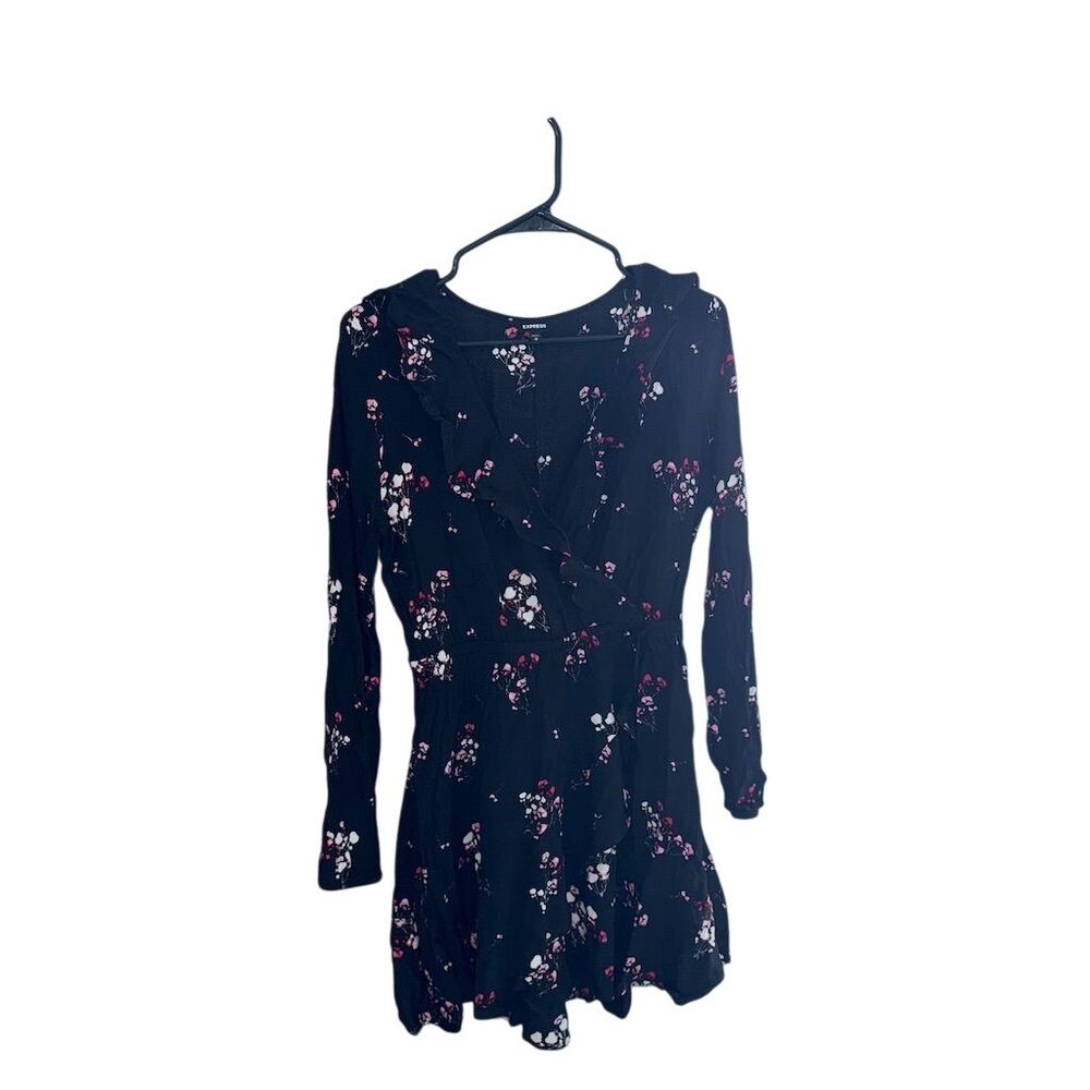 Express Women's Black Floral Faux Wrap Dress Size M‎ Short length
